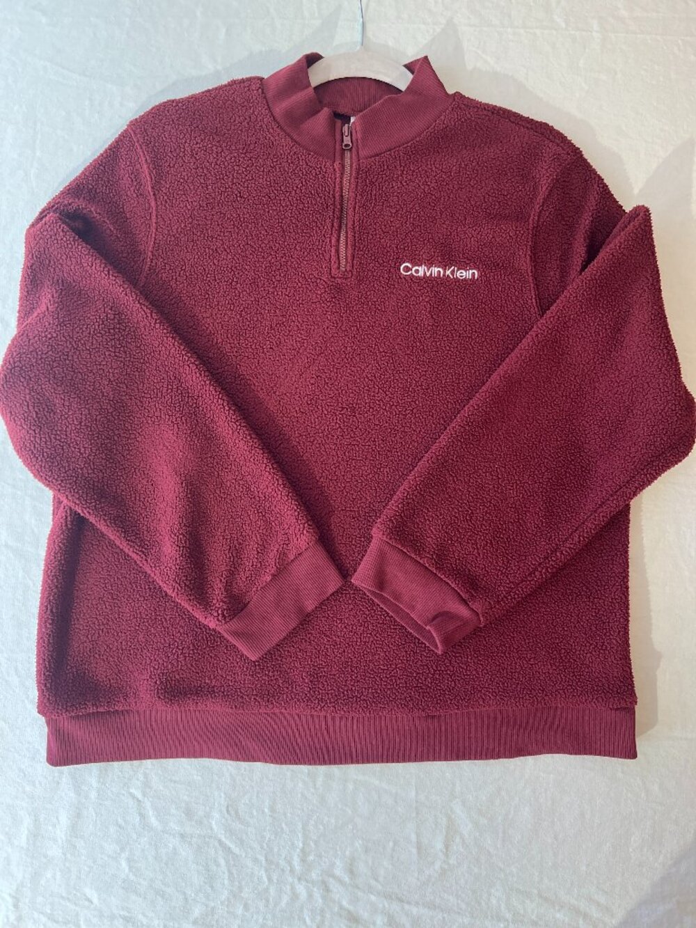 Calvin Klein Burgundy Sherpa Quarter-Zip Fleece Pullover Size L